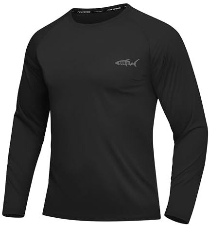 DEHORU Men's UPF 50+ Long Sleeve Rash Guard Swim Top UV Shirt | Quick-dry moisture wicking sun protection shirt for beach, pool, fishing, running and hiking