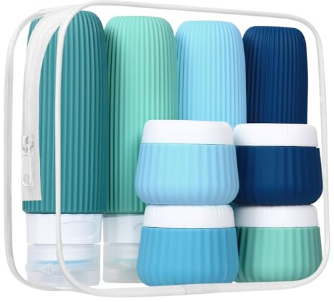 Lot de 8 Flacon Voyage kit, Contenant Voyage à Remplir 30/90ml,Flacon Voyage Silicone Réutilisable et Étanche Contenant de Bouteilles de Voyage,kit avion trousse de toilette
