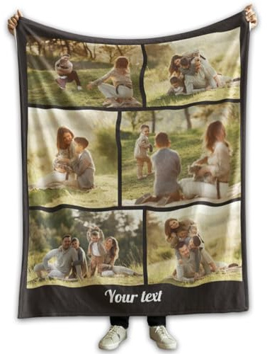 Ferocity Personalisierte Foto Decke mit 6 Eigenen Fotos 120x150 cm Sofadecke; Super Weiche Extra Gemütliche Kuscheldecke für die Familie Freunde Geschwister Lustiges Geschenk; Schwarze Collage [081]