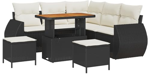 vidaXL Gartensofa-Set 8 pcs Schwarz Poly-Rattan, Garten und Terrasse, robuster modularer Stil, Loungemöbelset, Rattansofa, Akazienholz, wetterfest