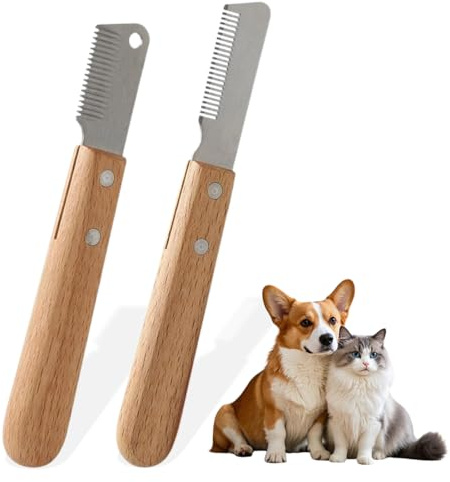 MIRKUZI Entfilzungsmesser & Unterwollbürsten für Hunde 2-teiliges Kamm-Bürsten-Set für Hunde und Katzen, Trimmset, Hunde-Unterfellpflegekamm für langes und kurzes Haar