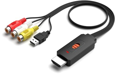 RuiPuo RCA to HDMI Converter, AV/Composite to HDMI Cabler Adapter Support 1080P,4:3/16:9 Switch Compatible with WII, PS2, PS3, N64
