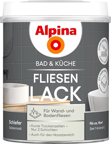 Alpina Bad & Küche Fliesen-Lack Schiefer – seidenmatter Fliesenlack für Wandfliesen im Innenbereich, feuchtraumgeeignet & streichfertig, ideal für Badezimmer, Küche & WC – 0,75 L