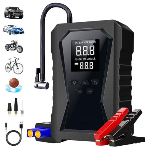 Mihauuke Avviatore per Auto,Avviatore Batteria 12V con Compressore per Pneumatici | Digitale Ricaricabile per Garage e Viaggi Avventura Outdoor