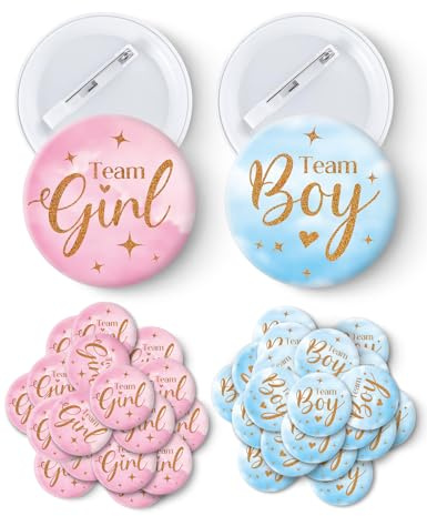 Cgvovgr 40 Pcs Gender Reveal Button Pins, Team Boy Team Girl Button Pins, Pink and Blue Baby Shower Party Baby Clothes Buttons Badges, for Party Game Supplies