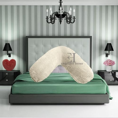 MS LINEN UK Teddy Fleece V Shaped Orthopaedic Pillowcase Cover | Super Soft Warm & Cosy 100% Polyester V Pillow Cover | Pregnancy Maternity Nursing Support Pillowcase (Cream, 30cm x 78cm)