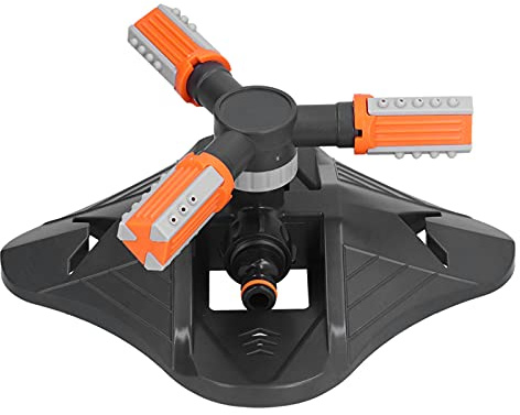 WAHEWUD Rotating Lawn Sprinkler for Yard, Automatic Garden Water Sprinkler with Three Prong Nozzle, Large Area Coverage Irrigation Device for Grass and Kids Play (Orange)