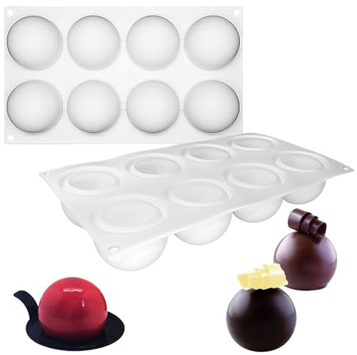 Kinesgsg Silikonform, kula, Ø 65 mm, halvkula, silikonform, halvkula, bakform, återanvändbar, 8 håls silikonbakformsboll, för chokladkulor, kakor, gelé, kupolmousse