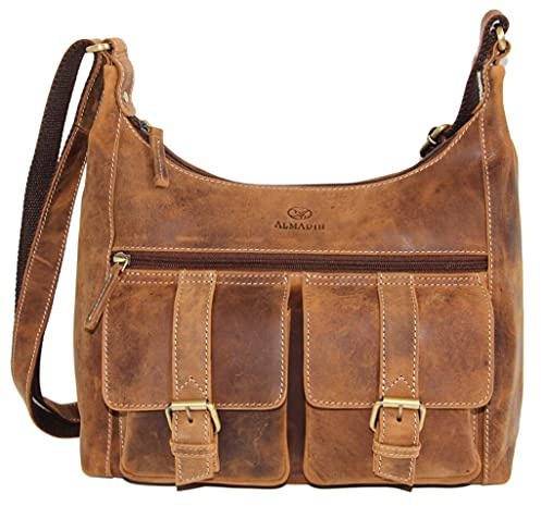 ALMADIH Geräumige Leder Damentasche Umhängetasche LARA Bv - große Ledertasche Damen Leder Tasche Handtasche Schultertasche Henkeltasche Businesstasche Shopper Tragetasche braun (LARA vintage)