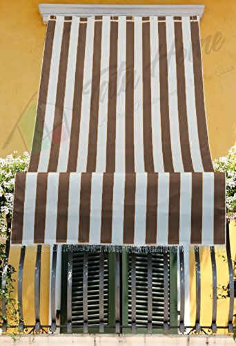 Tata Home Tenda da Sole con Kit Ganci e Anelli in Tessuto a Righe Resistente da Esterno o Balcone Misura cm 140x250 Dis.1 Marrone