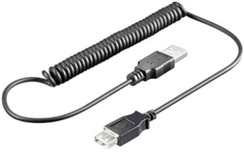 PremiumCord Spirale USB 2.0 Verlängerungskabel 1m, Datenkabel Highspeed bis zu 480Mbit/S, Ladekabel, USB 2.0 Typ A Buchse auf Stecker, 2x geschirmt, Farbe schwarz, Länge 1m