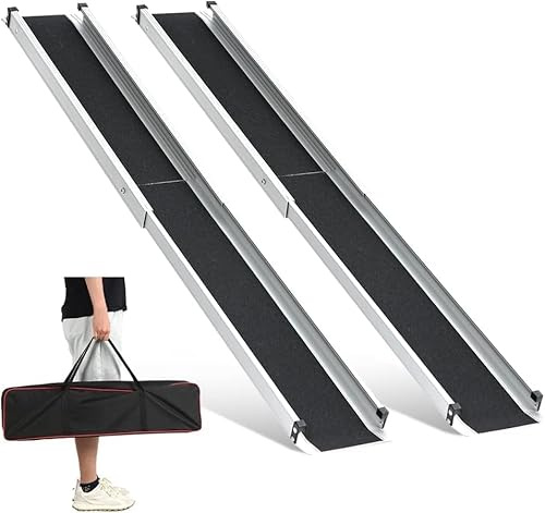 gardhom 1Pair 7FT Adjustable Wheelchair Ramp 84 L x 7.4 W Telescopic Ramps for Wheelchairs 600 lbs Portable Wheelchair Ramps for Steps Home Threshold Doorways Steps Stairs with Carrying Bag