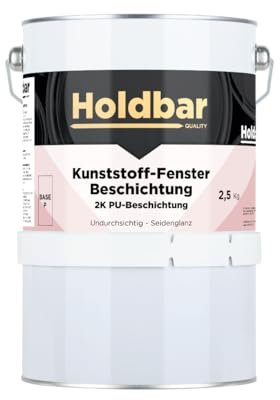Holdbar Kunststoff-Fenster Beschichtung weiß (Weißeste Farbe) 2,5 Kg - Kunststofffenster Streichen - 2-Komponenten-PU - Kunststofffenster Farben - Haftet direkt auf Kunstoff