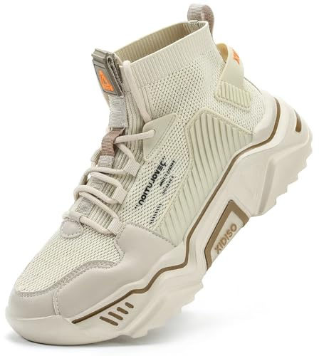 SANNAX Herren Sportschuhe Atmungsaktive Turnschuhe Leicht Wanderschuhe High Top Sneakers Outdoor Fitnessschuhe Lässige Designerschuh, beige, 42 EU