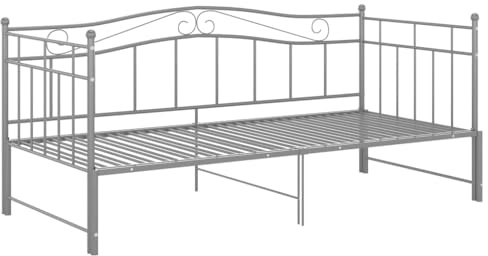 vidaXL Ausziehsofa Bettgestell Ausziehbett Sofabett Tagesbett Schlafsofa Gästebett Bett Metallbett Bettsofa Sofa Couch Grau Metall 90x200cm