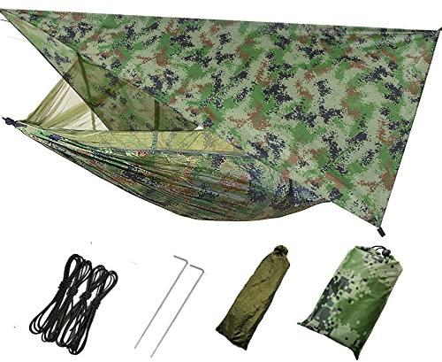 MYSUNBAR Peak Power Hängematte 2-in-1, für Camping, Garten und Outdoor-Trips, zum Festmachen zwischen 2 Bäumen, XL Reisehängematte für Personen bis 200 kg und 200 cm Größe, inkl. Plane zum Schutz