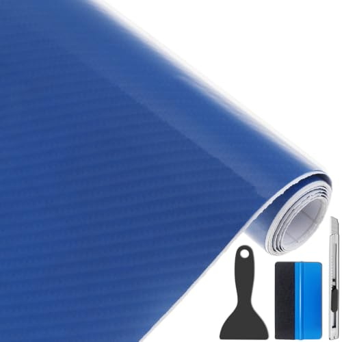 NewL 6D Glanz Kohlefaser Selbstklebende Autovinylfolie Blau 30cm x 150cm | 6D Glanz-Textur, mit Werkzeug, Luftkanäle, dehnbar, kratzfest, wasserfest, für Auto Innenraum, DIY Motorräder und Laptop