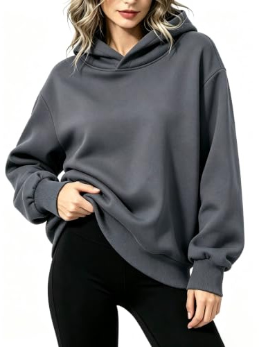 NEYOUQE Damen Oversized Hoodies Sweatshirts Langarm Einfarbig Pullover Winter