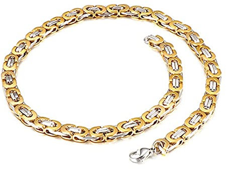 KnSam Edelstahl Byzantine Königskette 50 cm, Ketten Herren Schmuck Silber Gold Edelstahl Halskette Breit 10MM Hip Hop Metallketten Punk