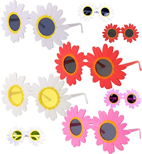 YGCHEN Gafas Margaritas Gafas de Sol Girasol Gafas Hawaianas Fiesta Gafas de Sol Flores Novedad Gafas Tropicales Gafas de Sol para Hawaiana Temática de Playa Accesorios Fiesta