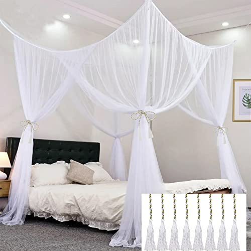 Mosquito Net Bed Canopy for Girls,King Canopy Bed Curtains Queen Size from Ceiling,Dome Mosquito Netting Bed Tent Twin Girls Canopy Bed Decor for Baby Crib,Kid Bed and Adult Beds (White Square)