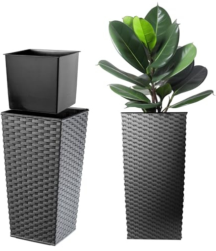 KADAX Blomkruka, blomkruka, planteringskruka av plast, för inomhus, utomhus, trädgård, balkong, terrass, hus, väderbeständig imitation, rotting (68 cm hög grafit rotting)