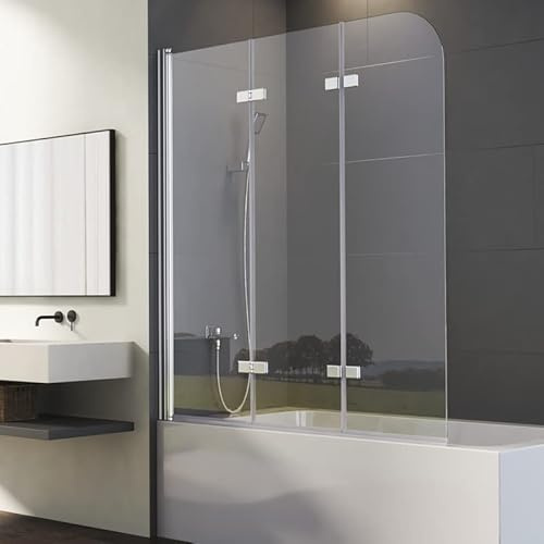 Duschwand für Badewanne 140x140 cm 3-teilig Faltbar Duschtrennwand, Badewannenwand Duschabtrennung Badewannenaufsatz Trennwand mit 6mm Nano EGS Glas, Badewannenfaltwand Faltwand