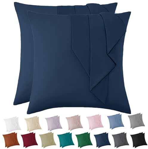 Vielit Weicher Kissenbezug 80x80 cm 2er Set Kopfkissenbezug mit Reißverschluss Öko Zertifikat Dunkelblau für Allergiker