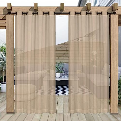 Rosnek Outdoor Vorhang Wetterfest Transparent mit Obere Ösen,B132xH213cm Wasserdicht Outdoorvorhänge Außenvorhang für Balkon Terrasse Garten Pergola Pavillon Sichtschutz,2 Stück,Khaki
