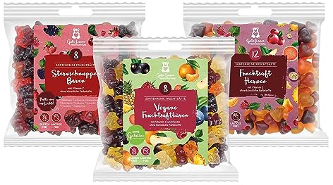 3er-Set 150g leckere Fruchtgummi | Sternschnuppen Bären, Fruchtsaftherzen und Vegane Fruchtgummis | Zum Verschenken | Party-Paket | Perfekt für jede Feier
