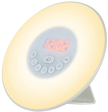 ERYUE Despertador ligero Despertador de amanecer/anochecer Reloj digital con radio FM 7 colores Luz natural Sonidos Función de repetición Control táctil,Wake Up Light Alarm Clock Sunrise/Sunset Simu