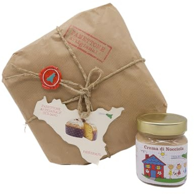 Tesori Di Sicilia Panettone Artigianale Pandorato con Crema di Nocciola 200g, incartato a mano, Panettone a lievitazione Naturale con Lievito Madre 1,100Kg, Idea regalo Natale