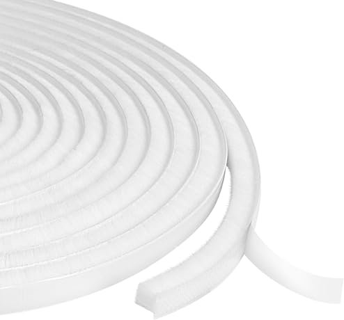 Flintronic Joint Brosse porte Coulissante, oint brosse porte coulissante Polypropylène, 9mm(B) x 9mm(D) x 6M(L) Autocollante Joint Brosse Porte pour L'isolation la Protection Contre le Vent, Blanc