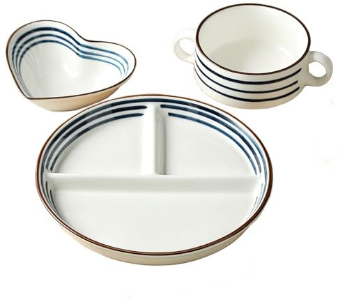 Acyhggi 8-inch Ceramic Portion Control Plate 3-Piece Set Combo for Healthy Meals and Balanced Meals, (Weight Loss Divider Plates for Adults)- Diabetes and Weight Loss Diet