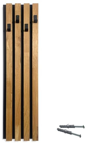 FLEXISTYLE Kleiderhaken wand Wandgarderobe Garderobe Holz Eiche Lamellen Schwarz modular Höhe 98cm (Modul B 24cm)