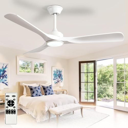 Depuley Ceiling Fan with Light Modern: 52 Inch Outdoor Fan with Remote Control for Patio Porch - White Ceiling Fan for Indoor - 3 Blade Fan Reversible Timer Quiet