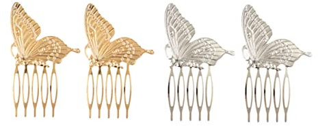 DOITOOL Metall Schmetterling Haarkämme 4 Stück Mädchen Haarspangen Zarte Haarnadeln Haar Zubehör Gold Silber Haarkämme Für Alltag Schule Party
