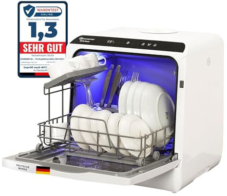Sommertal SP5 Dual - Mini Geschirrspüler – Camping Spülmaschine oder Tischspülmaschine bis 4 Gedecke, 5L Tank, 6 Programme, 360° Reinigungsabdeckung, flexible Wasserversorgung