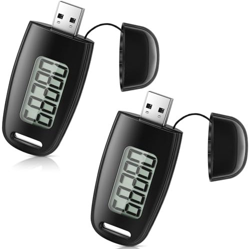 Xuhal Lot de 2 podomètres 3D pour marche avec clip amovible et lanière rechargeable par USB - Podomètre précis pour homme et femme - Noir