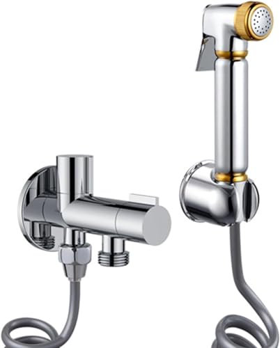 LXYDPZ Toilet Hand Shower Complete French Kit, Gold, Toilet Hand Shower Complete Kit Copper, Built-in Toilet Hand Shower, Toilet Companion Water Spray Gun Fully Made of Copper, Chrome A (Chromé B)