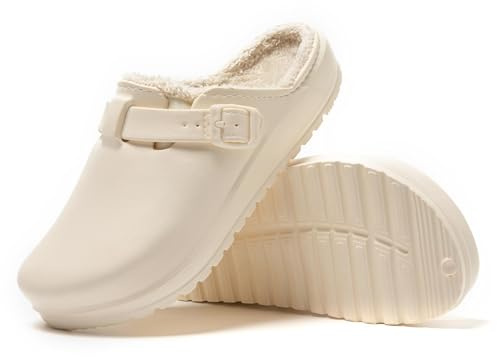 JOMIX Pantofole Donna Invernali da Casa Ciabatte Pelose Calde in Gomma EVA Zoccoli Sabot Morbido Comodo da Inverno MD1017 Bianco 38