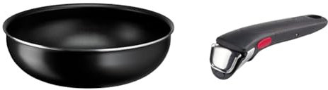 Lagostina Ingenio Essential Plus Wok Ø 28 cm, Pentola Wok Antiaderente in Alluminio per Gas e Forno & Ingenio Induction Manico Rimovibile Resistente fino a 10 kg, Fissaggio Sicuro a 3 Punti