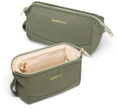 Omnpak Kosmetiktasche Klein Baumwolle Makeup Tasche | mit Großer Reißverschluss-Öffnung, Blitzschneller Zugriff Schminktasche für Unterwegs Tägliche Organizer Damen