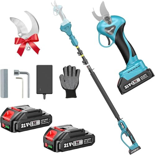 SEESII Forbici Potatura Elettriche, 2 in 1 Seesii 33mm Forbice Elettrica con Asta Telescopica, Portata Massima fino a 4,57m, 2x2.0Ah Batterie, Cesoie Potatura Elettriche per Jardinage