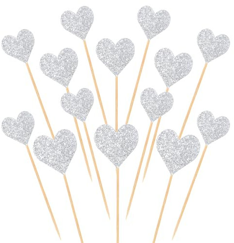 AHQiZFX 30 Stück Glitter Herz Cupcake Topper,Muffin Deko Cupcake Topper,Hochzeit Herzen Muffin Topper,Herzen Kuchenstecker, Kuchendeko,für Hochzeit Verlobung Geburtstag Valentinstag Party Deko