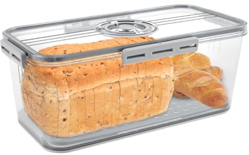 Foribyw Bread Bin Airtight Bread Bin with Snap Time Recording Bread Storage Box with Lid Food Grade Plastic Bread Storage Container with Air Valve for Bagel, Homemade Bread, Toast (32.5x22.5x11cm)