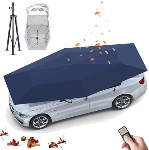 Cochera Plegable Automática Universal | Cubierta Móvil para Toldo De Coche: Control Remoto/Batería Extraíble/Diseño Antirrobo, Tienda De Campaña con Paraguas para Coche con Soporte,Blue-5.2m