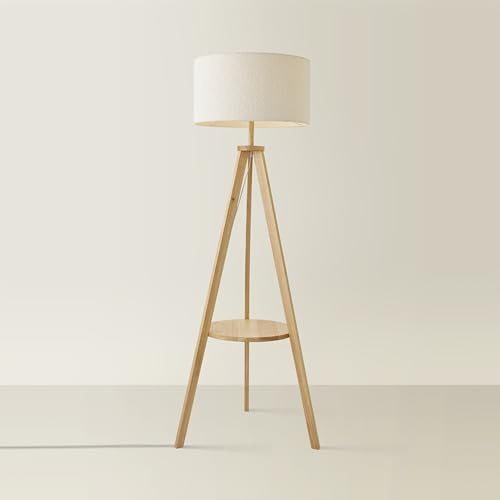 ValueLights | Modern Light Wood Tripod Design Storage Shelf Floor Lamp with Cream Boucle Shade | Floor Lamps, Home Décor & Improvement Essential