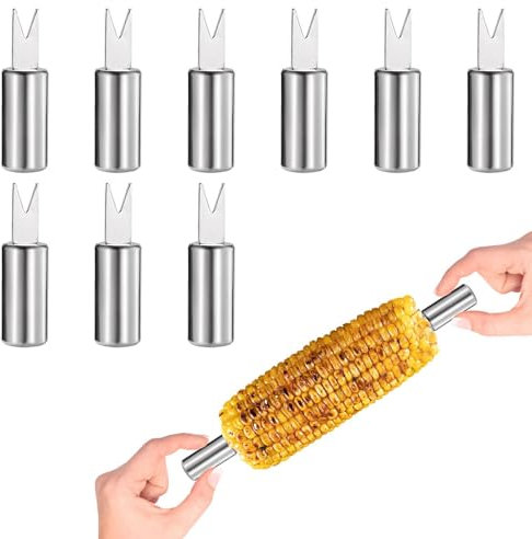 10 Pcs Stainless Steel Corn on The Cob Skewers & Holders – BBQ, Camping, Party, Kitchen Cooking