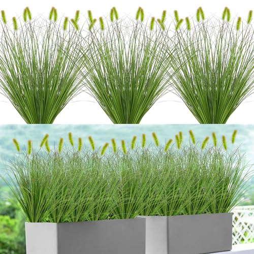 DEMIUKO 20 Stück Künstliche Pflanzen Wie Echt Kunstgras Outdoor Wetterfest | Grün Kunstpflanze, Außenbereich Gräser Künstlich, 43cm Balkonpflanzen, Draußen Dekogras, Fake Plant für Garten Topf Haus Deko